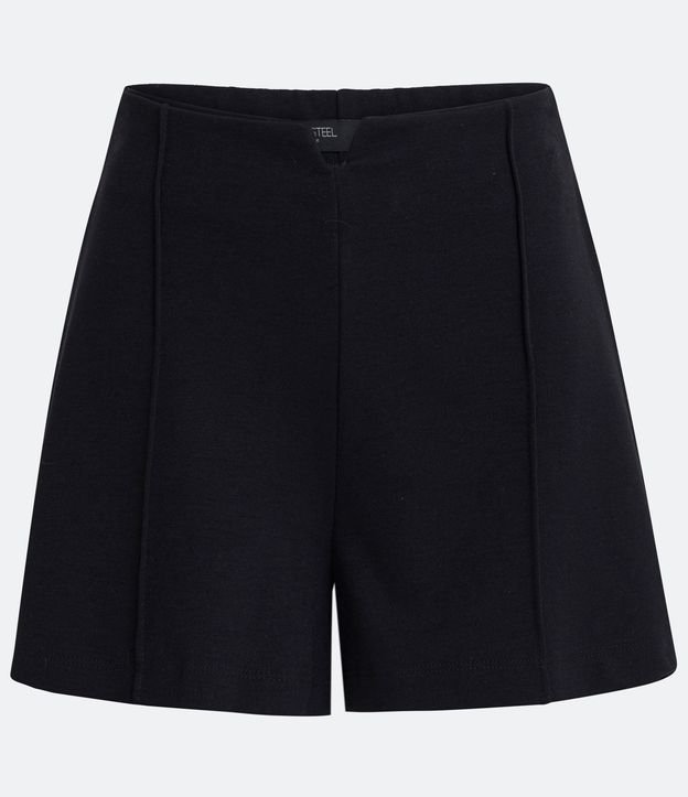 Short en Ponto Roma con Detalle V y Frisos Negro 5