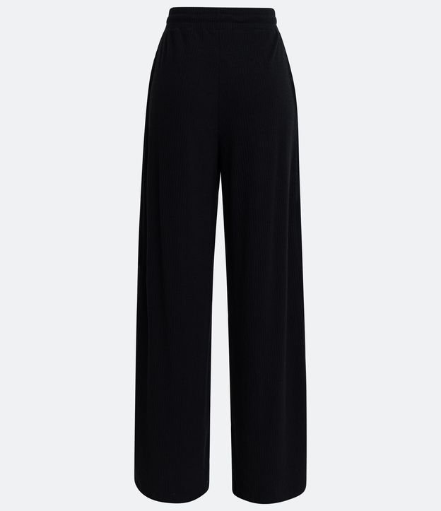 Pantalón Pantalona en Rib con Elástico y Lazo en la Cintura Negro 6