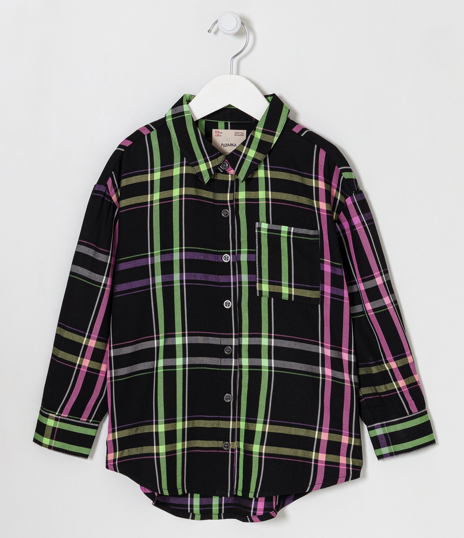 Camisa Oversized Infantil Estampa Xadrez Neon - Tam 5 a 14 anos Preto 1