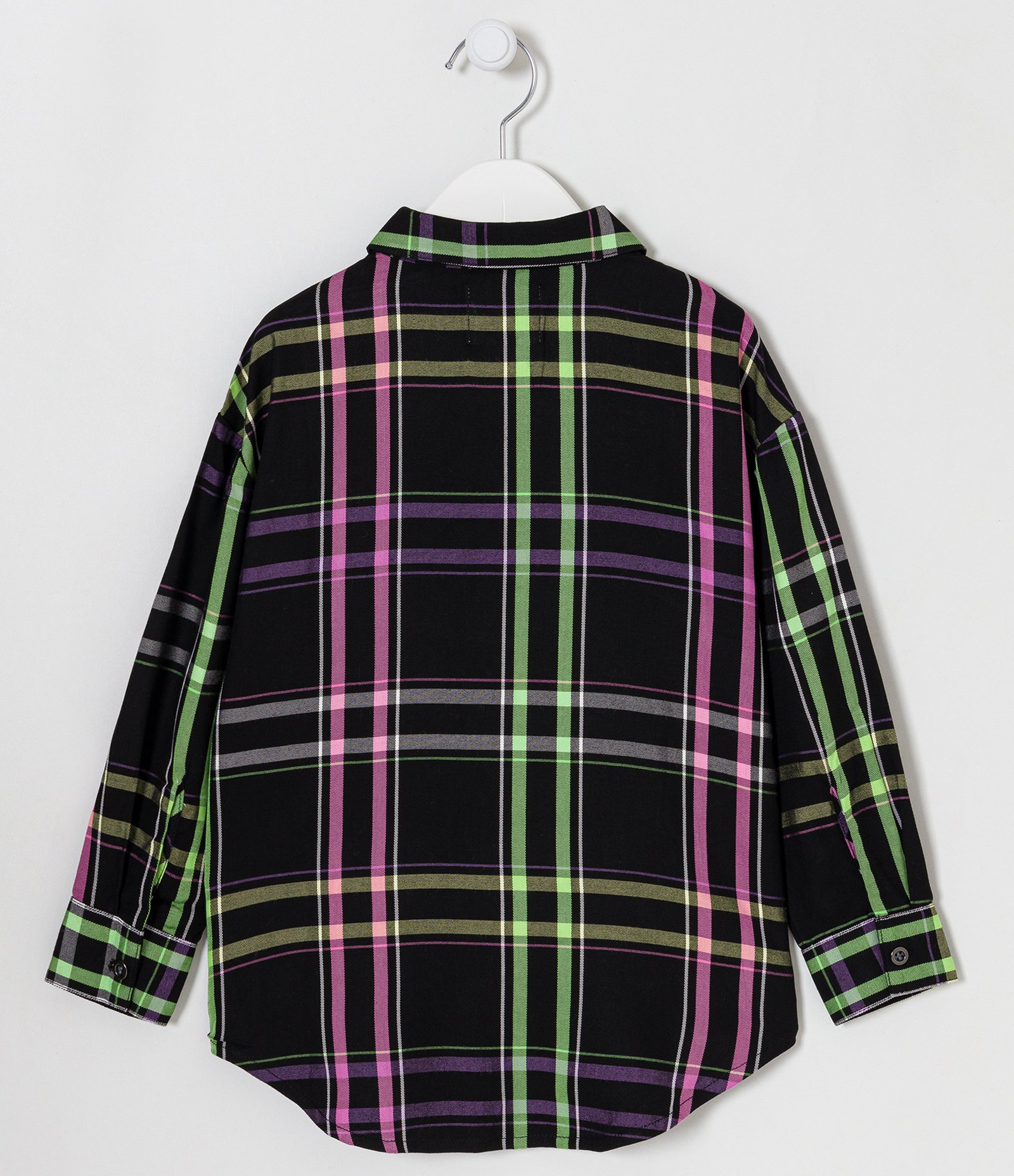 Camisa Oversized Infantil Estampa Xadrez Neon - Tam 5 a 14 anos Preto 2