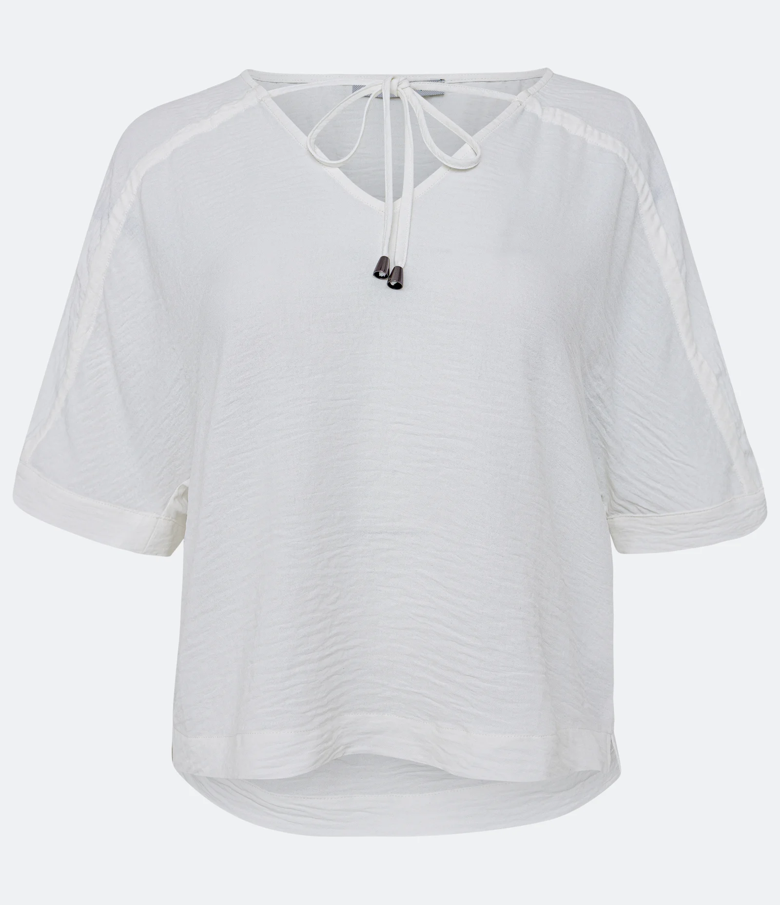 Blusa Texturizada com Decote V e Amarração Frontal Branco Neve 1