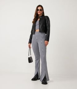 Calça Bailarina Cintura Alta em Jacquard com Estampa Xadrez