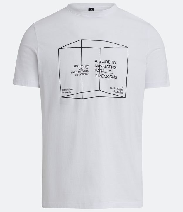 Camiseta Slim em Algodão com Estampa de Dimensões Geométricas Branco Neve 5