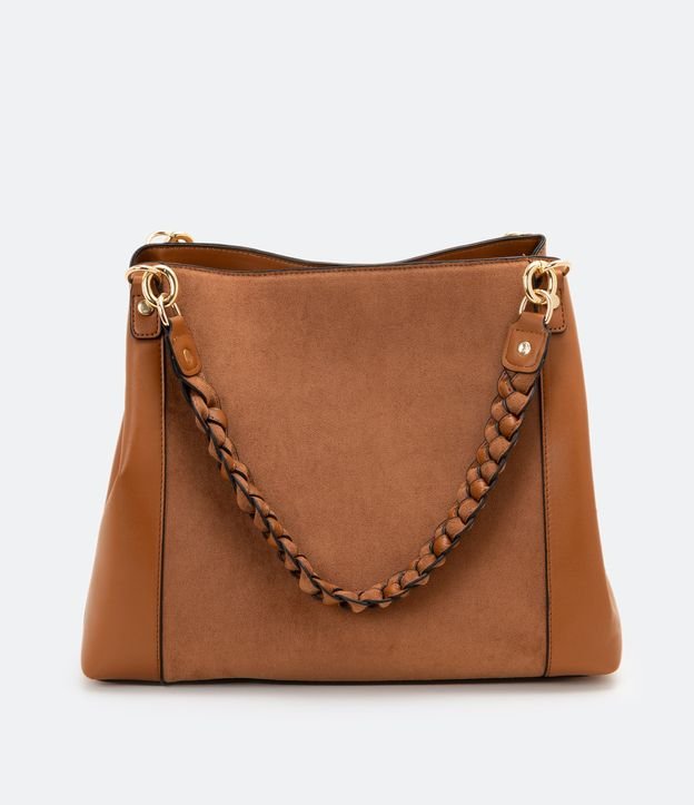 Bolso Hobo con Bolsillo Frontal y Correas Trenzadas Marrón 4