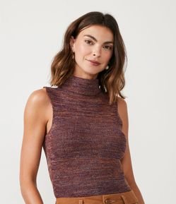Blusa em Tricô com Gola Alta e Textura Canelada