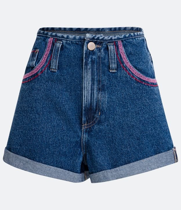 Short Mom en Jeans con Overlock en los Bolsillos y Barra Doblada Azul 6