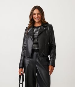 Jaqueta Biker em Material Sintético com Bolsos com Zíper