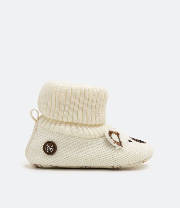 Bota Infantil Estampado Cara de Osito - Talle 0 a 18 meses Blanco 4