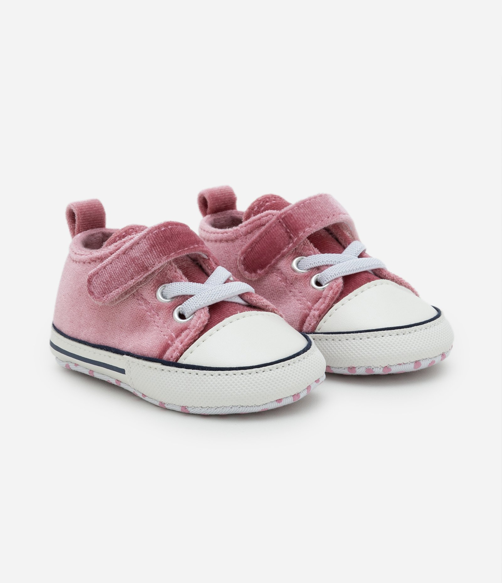 Tênis Infantil em Veludo com Cadarço e Velcro - Tam 0 a 18 meses Rosa Antigo 1