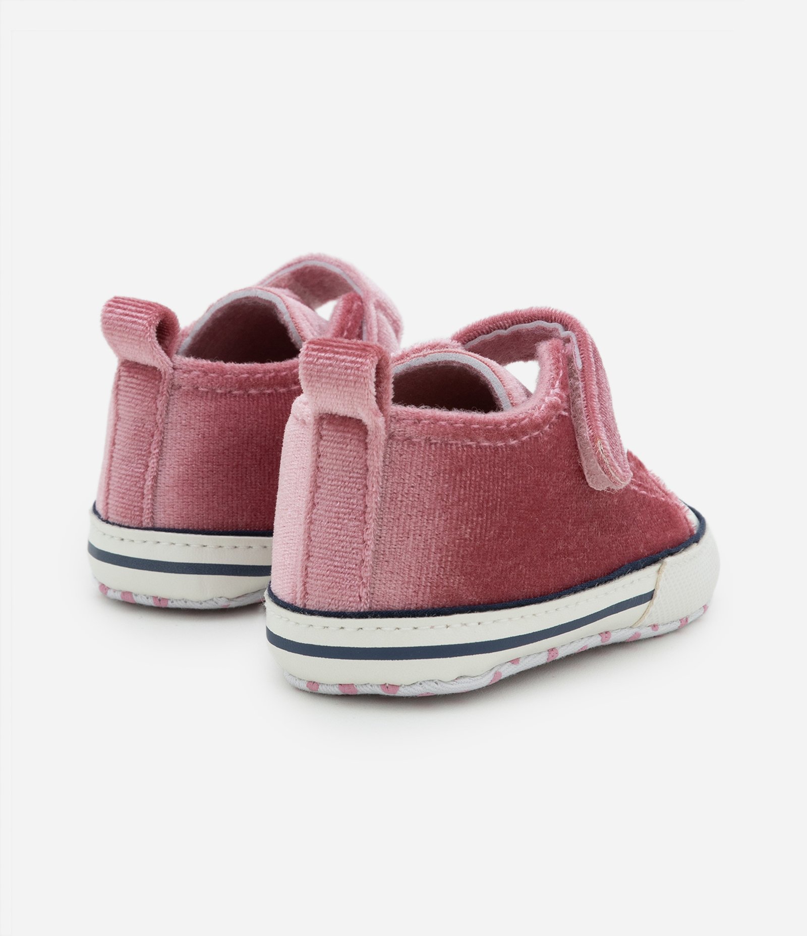 Tênis Infantil em Veludo com Cadarço e Velcro - Tam 0 a 18 meses Rosa Antigo 2