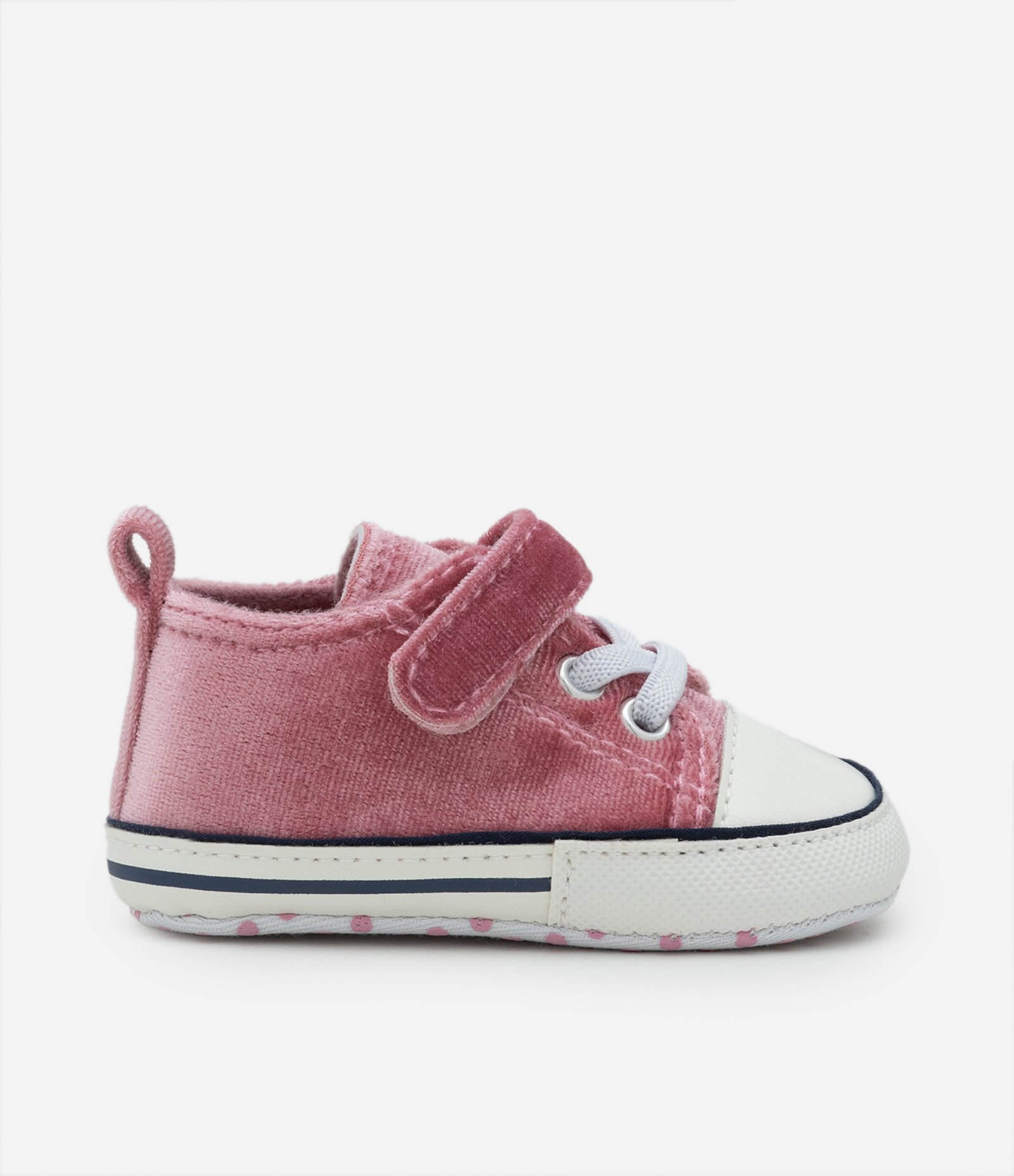 Tênis Infantil em Veludo com Cadarço e Velcro - Tam 0 a 18 meses Rosa Antigo 6
