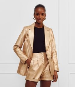 Blazer Alongado Metalizado com Botões Forrados