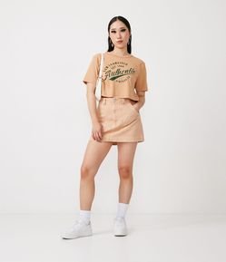 Saia Curta Cintura Alta em Sarja com Bolsos