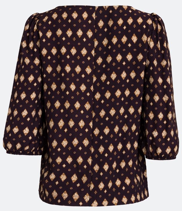 Blusa en Viscosa con Manga Abullonada y Estampado Geométrico Marrón 6