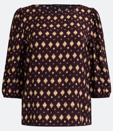 Blusa em Viscose com Manga Bufante e Estampa Geométrica Menor preço em Blusa em Viscose com Manga Bufante e Estampa Geométrica