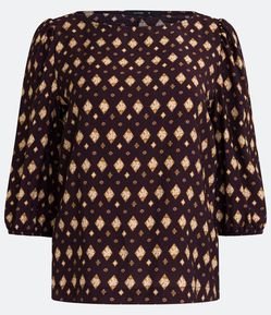 Blusa em Viscose com Manga Bufante e Estampa Geométrica