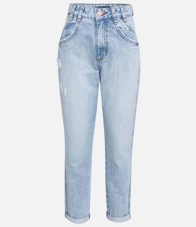 Pantalón Mom en Jeans con Bolsillos Dobles y Barra Doblada Azul 6