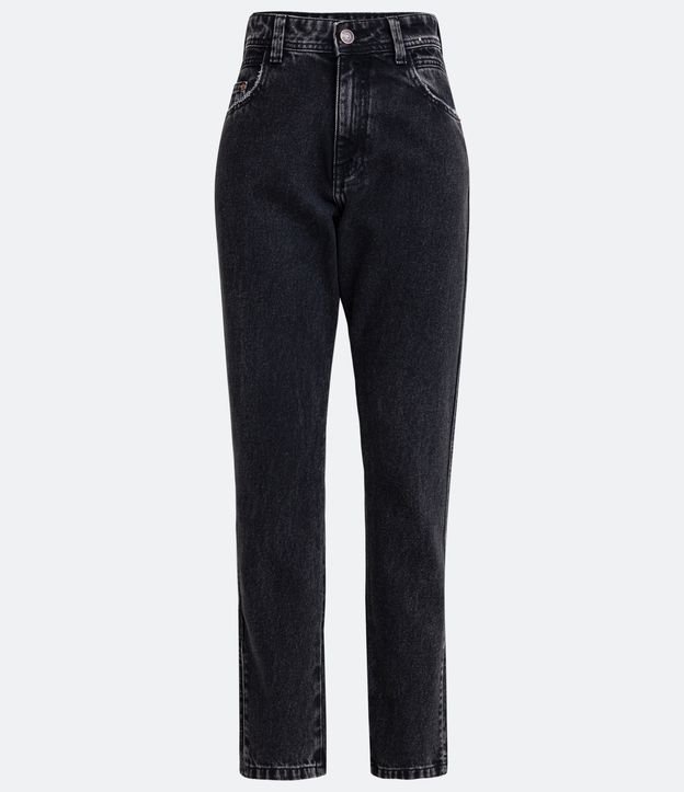 Pantalón Recto Cintura Alta en Jeans con Bolsillos Negro 6