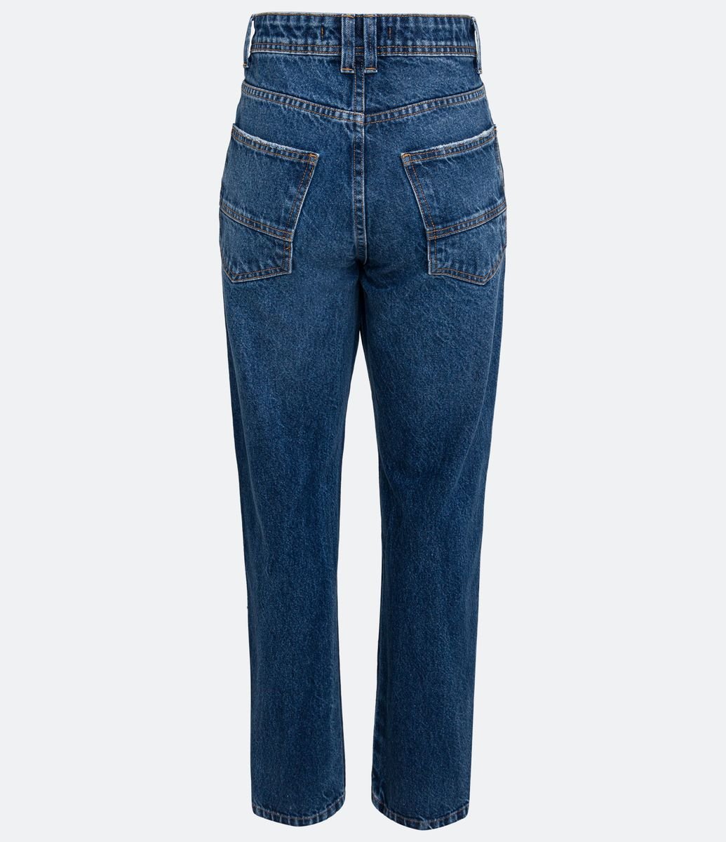Calça Reta Cintura Alta em Jeans com Bolsos e Brilho Aplicado - Cor: Azul -  Tamanho: 42 - Shopping TudoAzul