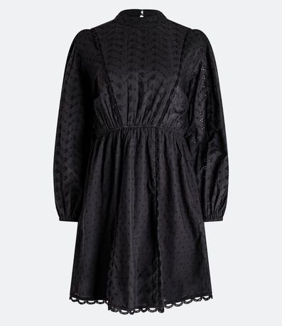 Vestido Curto em Algodão com Golinha Alta e Manga Bufante Menor preço em Vestido Curto em Algodão com Golinha Alta e Manga Bufante
