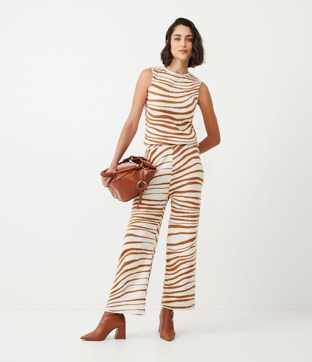 Calça Pantalona em Tricô com Estampa Animal Print Zebra Marrom 1