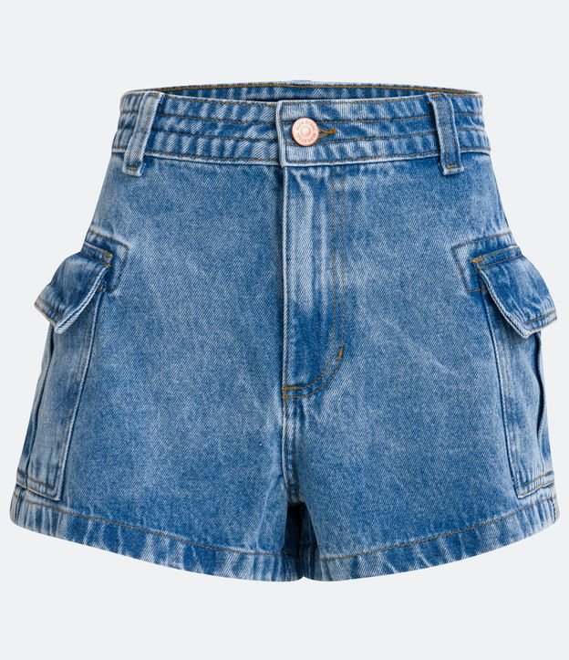 Short Cintura Alta em Jeans com Bolsos Cargo Laterais Azul 5