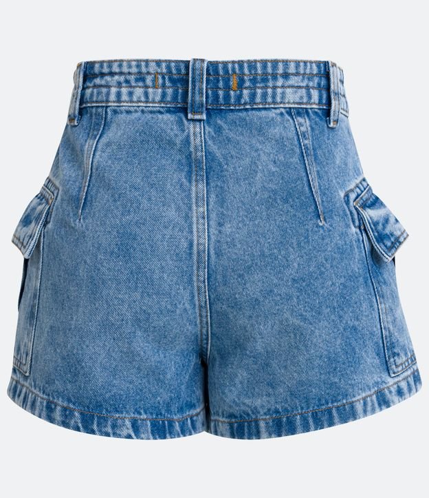 Short Cintura Alta em Jeans com Bolsos Cargo Laterais Azul 6