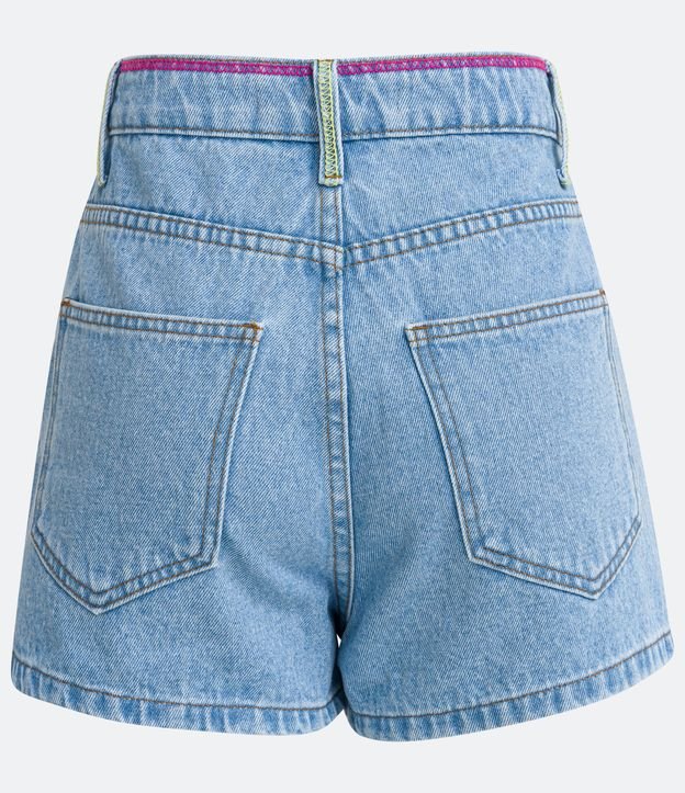 Short Mom Jeans con Bolsillo y Costura Contrastante Azul 7