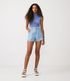 Imagem miniatura do produto Short Mom Jeans con Bolsillo y Costura Contrastante Azul 1