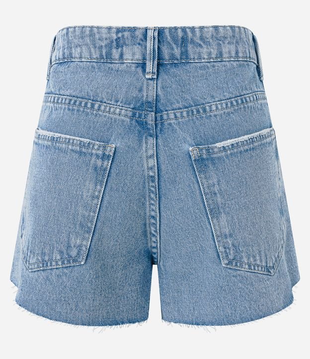 Short Cintura Alta em Jeans com Bolsos e Estrelas Brilhantes Azul 7