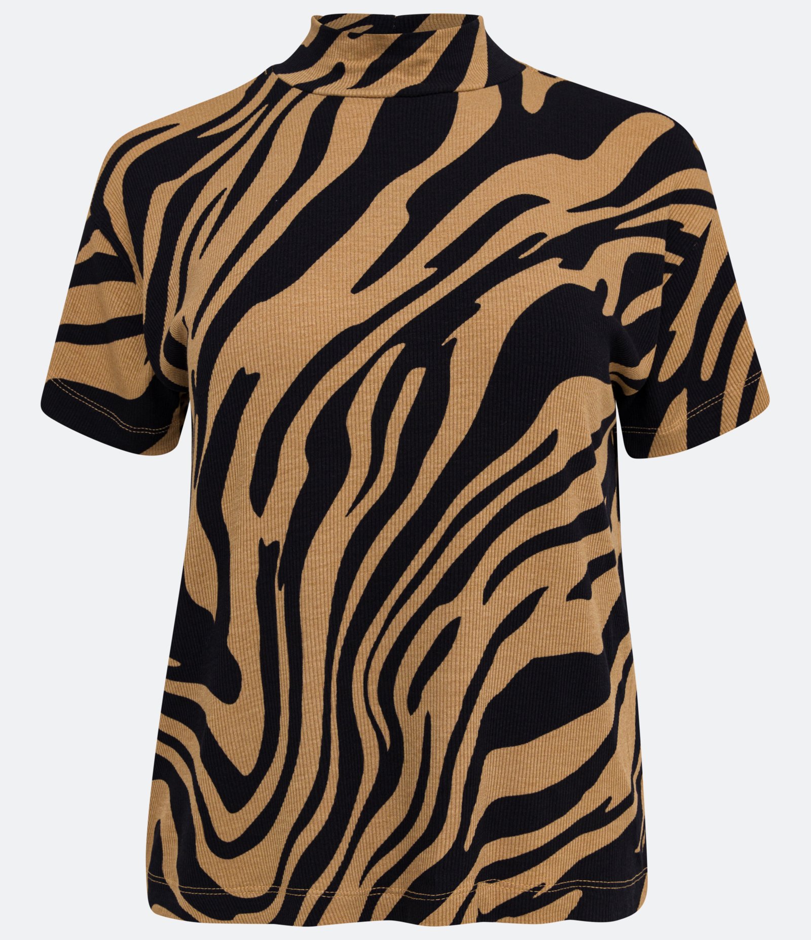 Blusa em Viscose com Golinha Alta e Estampa Animal Print Zebra Bege 5