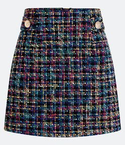 Saia Curta em Tweed com Botões Brasão