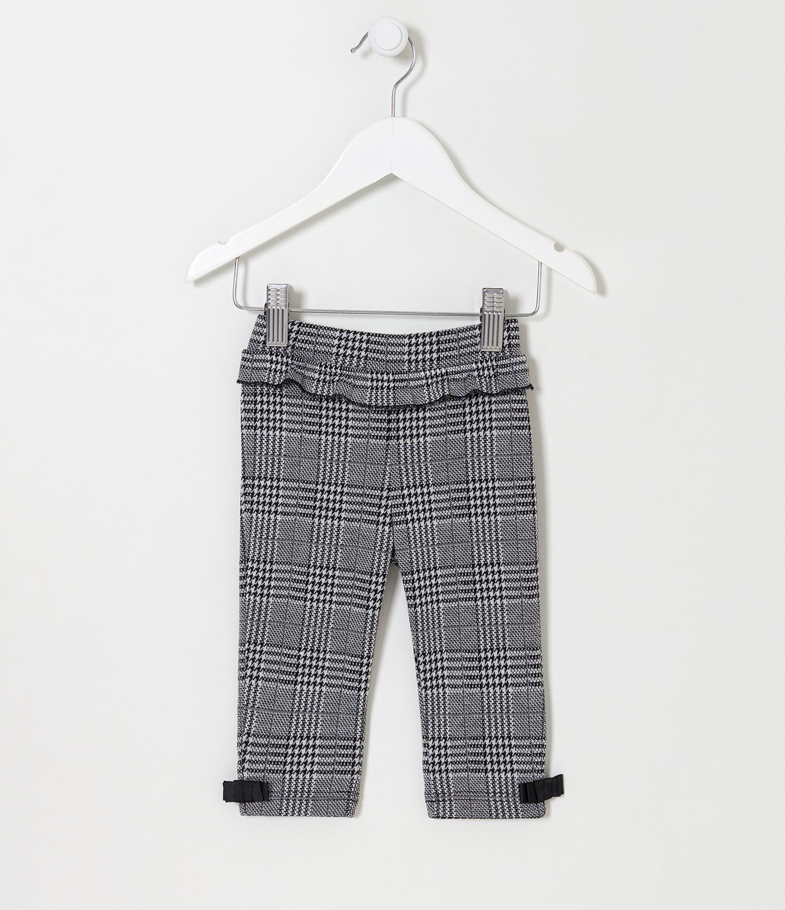 Calça Infantil com Estampa Xadrez e Babadinho - Tam 0 a 18 meses Preto/Branco 1