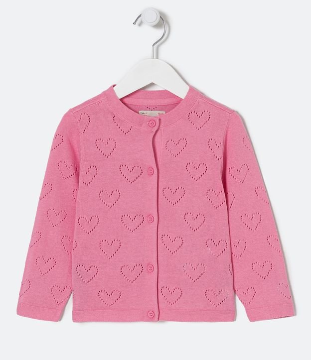 Cardigan Infantil em Tricô com Furinhos de Coração - Tam 1 a 5 anos
