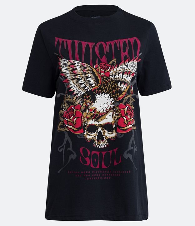 Remera en Algodón con Manga Corta y Estampado Twisted Soul Negro 5