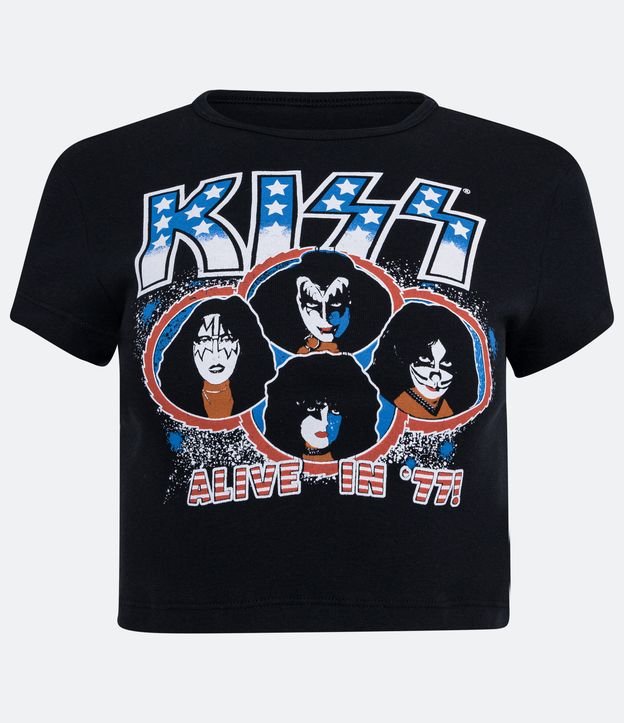 Blusa Cropped en Algodón con Estampado Kiss Alive In 77 Negro 5