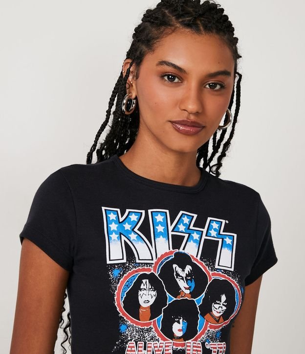 Blusa Cropped en Algodón con Estampado Kiss Alive In 77 Negro 4