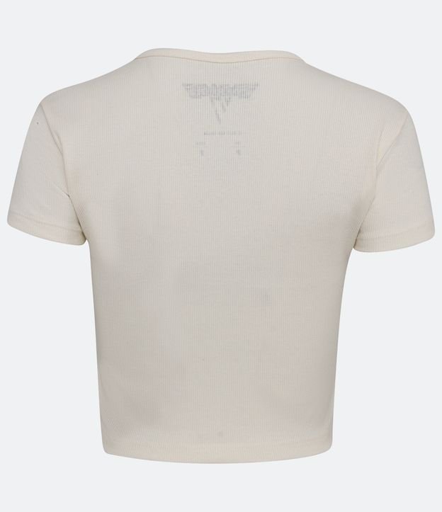 Blusa Cropped en Algodón con Manga Corta y Estampado Van Halen Beige 6