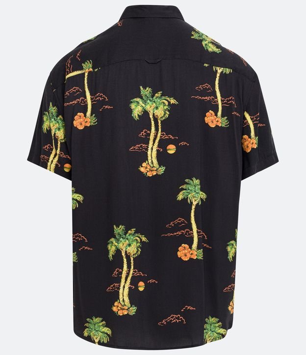 Camisa Relaxed em Viscose com Estampado de Sol e Palmeira Tropical Preto 2