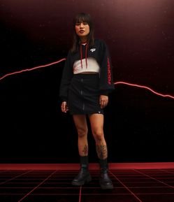 Saia Curta em Ponto Roma Texturizado e Etiqueta paiN Gaming