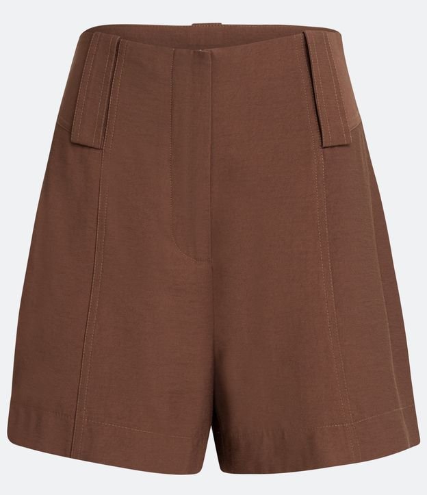 Short en Viscosa con Trabilla y Pespuntado Contrastante Marrón 5