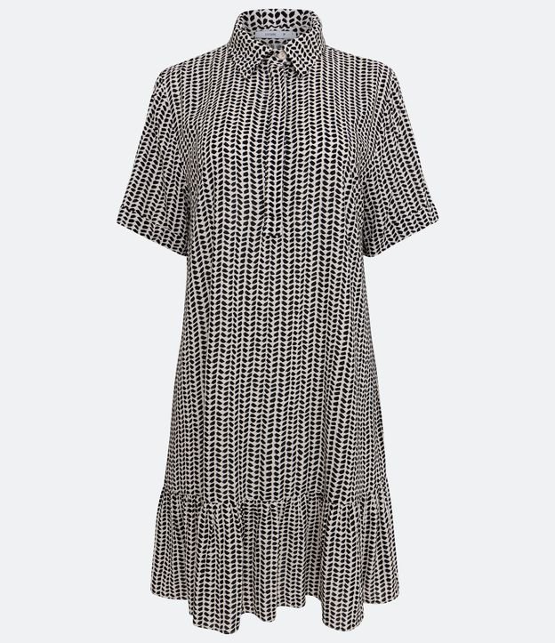 Vestido Curto em Viscose com Estampa Abstrata e Babado na Barra Preto 5