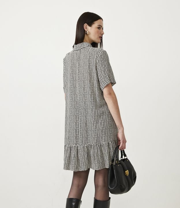 Vestido Curto em Viscose com Estampa Abstrata e Babado na Barra Preto 3