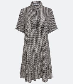 Vestido Curto em Viscose com Estampa Abstrata e Babado na Barra