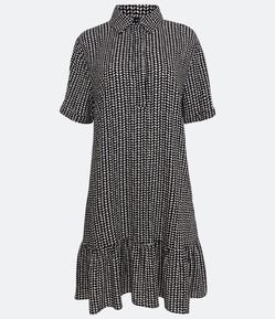 Vestido Curto em Viscose com Babado na Barra e Estampa Abstrata
