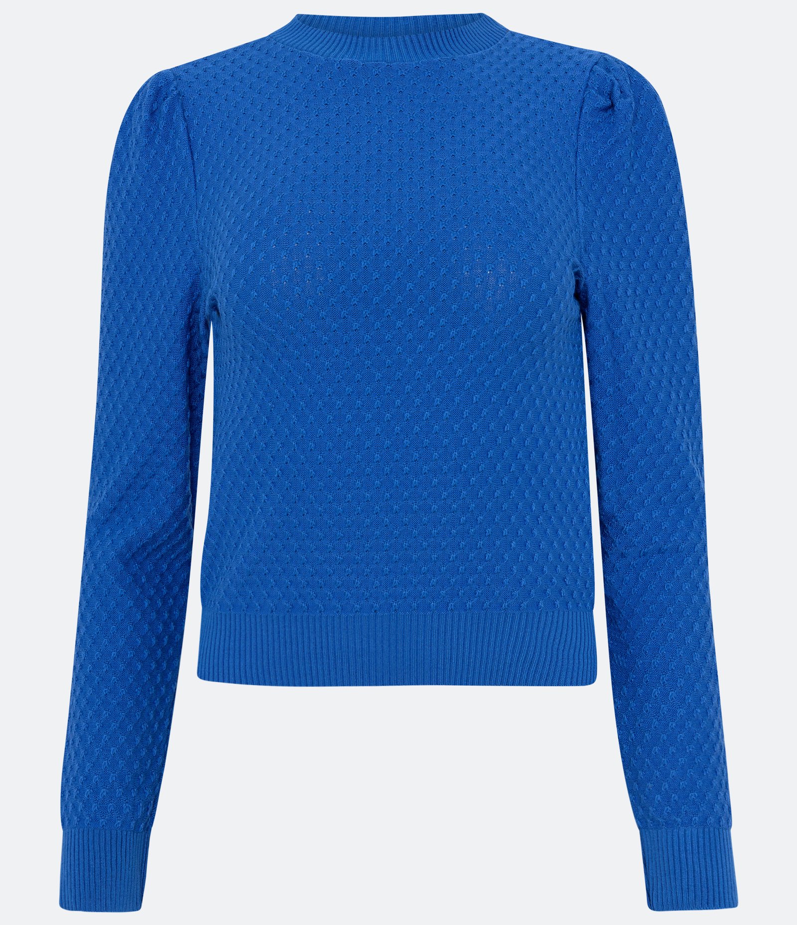 Blusa em Tricô Texturizado com Manga Longa Azul 5
