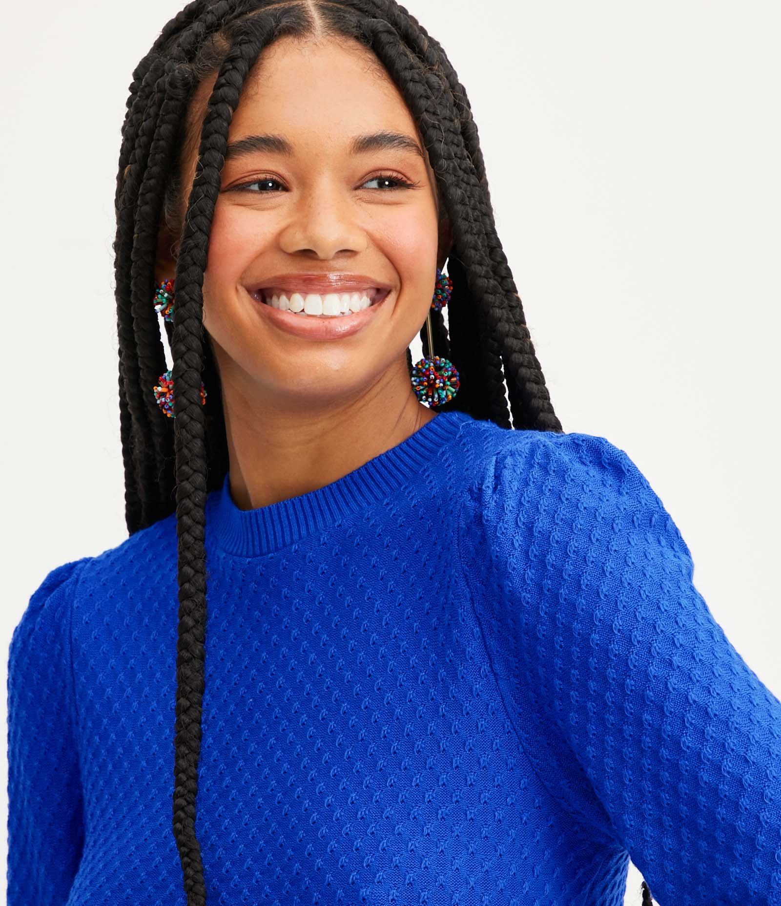 Blusa em Tricô Texturizado com Manga Longa Azul 4