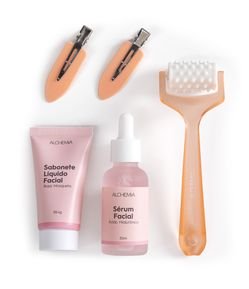 Kit Skincare com Sabonete Líquido  Sérum + Par de Clipes de Cabelo + Massageador Facial Alchemia