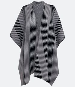 Poncho Médio Dupla Face com Abertura Total Frontal e Estampa Listras
