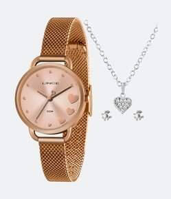 Kit Relógio Metal Lince Analógico com Caixa e Pulseira em Aço LRRH159L KO23R1RX
